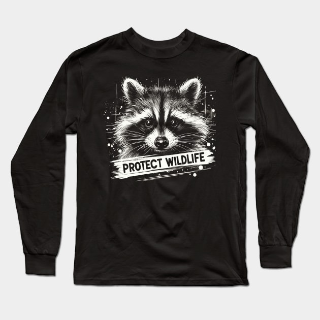 Protect Wildlife Racoon Long Sleeve T-Shirt by PrintSoulDesigns